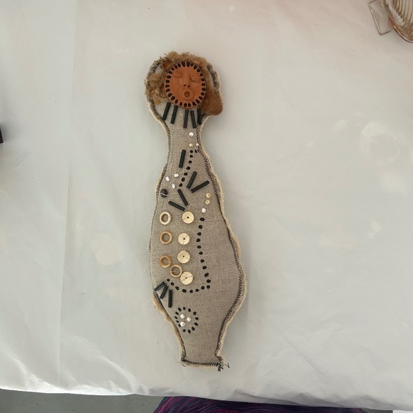 Vintage Cloth Spirit Doll * Clay Face * Embellished Button Beaded Body * 14" - Picture 3 of 5